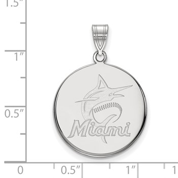 Sterling Silver Rhodium Plated Major League Baseball LogoArt Miami Marlins Large Disc Pendant — alternate view