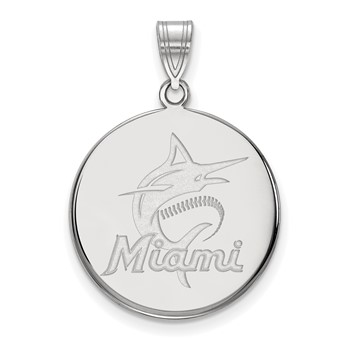 Sterling Silver Rhodium Plated Major League Baseball LogoArt Miami Marlins Large Disc Pendant