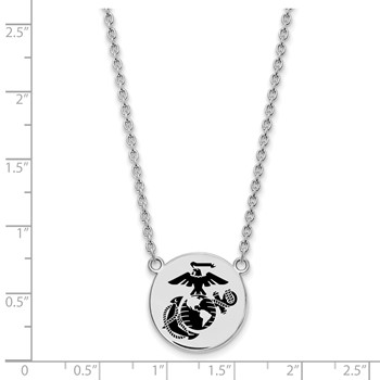 Sterling Silver Rh-Plat U.S. Marine Corps Epoxied Split Chain Disc Pendant — alternate view