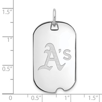Sterling Silver Rhodium Plated Major League Baseball LogoArt Oakland Athletics Small Dog Tag — alternate view