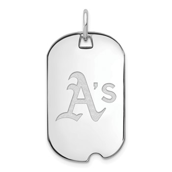Sterling Silver Rhodium Plated Major League Baseball LogoArt Oakland Athletics Small Dog Tag