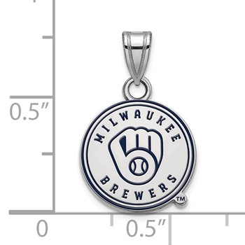 Sterling Silver Rhodium Plated Major League Baseball LogoArt Milwaukee Brewers Enamel Pendant — alternate view