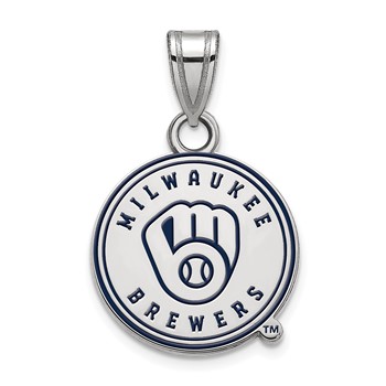 Sterling Silver Rhodium Plated Major League Baseball LogoArt Milwaukee Brewers Enamel Pendant