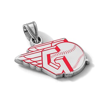 Sterling Silver Rhodium Plated Major League Baseball LogoArt Cleveland Guardians Small Enamel Pendant — alternate view