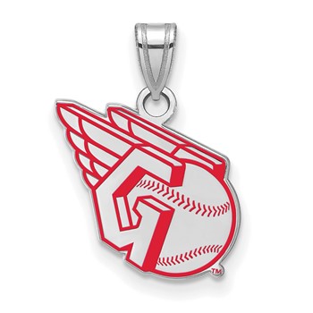 Sterling Silver Rhodium Plated Major League Baseball LogoArt Cleveland Guardians Small Enamel Pendant