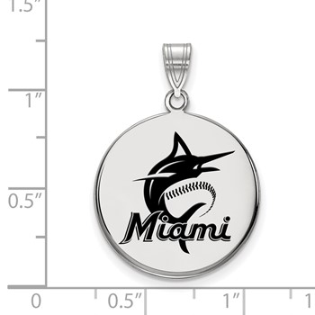 Sterling Silver Rhodium Plated Major League Baseball LogoArt Miami Marlins Large Enamel Pendant — alternate view
