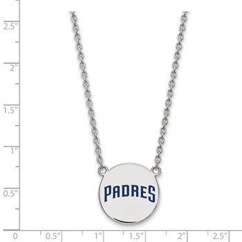 Sterling Silver Rhodium Plated Major League Baseball LogoArt San Diego Padres Enamel Disc Necklace — alternate view