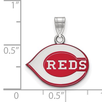 Sterling Silver Rhodium Plated Major League Baseball LogoArt Cincinnati Reds Enamel Pendant — alternate view