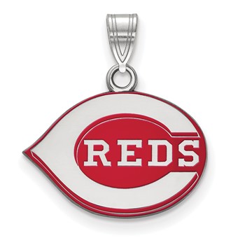 Sterling Silver Rhodium Plated Major League Baseball LogoArt Cincinnati Reds Enamel Pendant