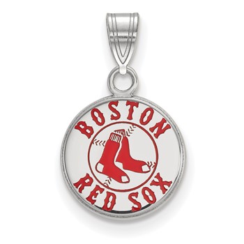 Sterling Silver Rhodium Plated Major League Baseball LogoArt Boston Red Sox Enamel Pendant