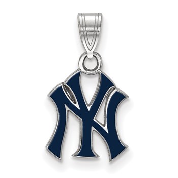 Sterling Silver Rhodium Plated Major League Baseball LogoArt New York Yankees N-Y Enamel Pendant