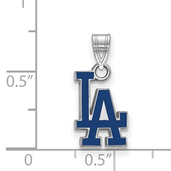 Sterling Silver Rhodium Plated Major League Baseball LogoArt Los Angeles Dodgers Enamel Pendant — alternate view