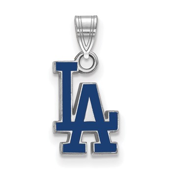 Sterling Silver Rhodium Plated Major League Baseball LogoArt Los Angeles Dodgers Enamel Pendant