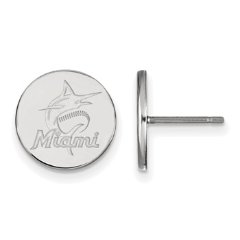 Sterling Silver Rhodium Plated Major League Baseball LogoArt Miami Marlins Small Post Earrings