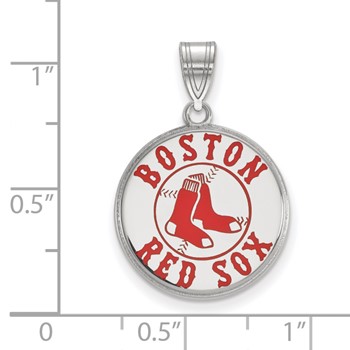 Sterling Silver Rhodium PlatedMajor League Baseball LogoArt Boston Red Sox Enamel Pendant — alternate view