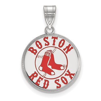 Sterling Silver Rhodium PlatedMajor League Baseball LogoArt Boston Red Sox Enamel Pendant