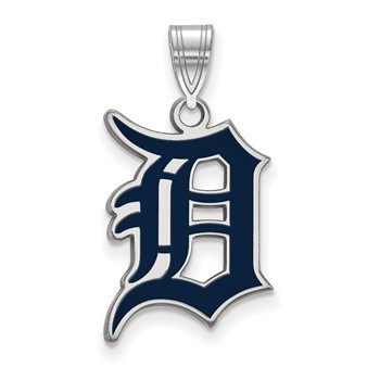 Sterling Silver Rhodium Plated Major League Baseball LogoArt Detroit Tigers Enamel Pendant