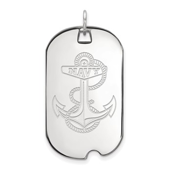 Sterling Silver Rhodium-plated LogoArt US Naval Academy Anchor Large Dog Tag Pendant