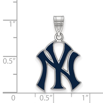 Sterling Silver Rhodium Plated Major League Baseball LogoArt New York Yankees Enamel Pendant — alternate view