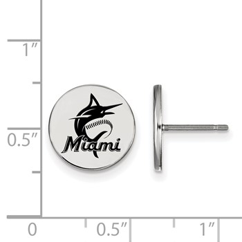 Sterling Silver Rhodium Plated Major League Baseball LogoArt Miami Marlins Enamel Post Earrings — alternate view