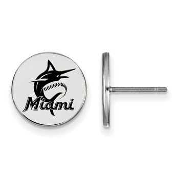 Sterling Silver Rhodium Plated Major League Baseball LogoArt Miami Marlins Enamel Post Earrings
