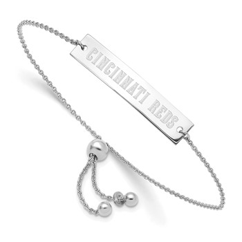 Sterling Silver Rhodium Plated Major League Baseball LogoArt Cincinnati Reds Adjustable Bracelet