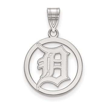 Sterling Silver Rhodium Plated Major League Baseball LogoArt Detroit Tigers D in Circle Pendant
