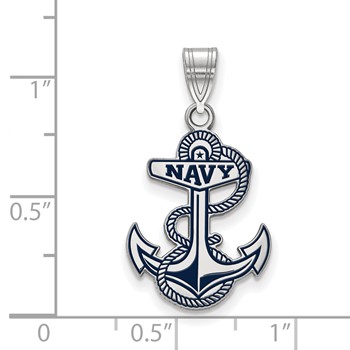 Sterling Silver Rhodium-plated LogoArt US Naval Academy Anchor Large Enameled Pendant — alternate view