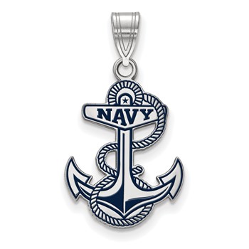 Sterling Silver Rhodium-plated LogoArt US Naval Academy Anchor Large Enameled Pendant