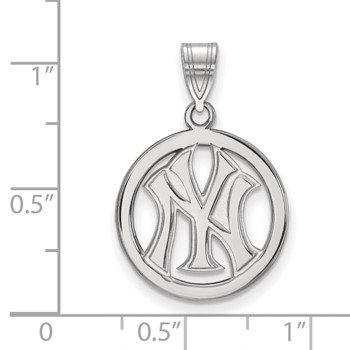 Sterling Silver Rhodium Plated Major League Baseball LogoArt New York Yankees N-Y Circle Pendant — alternate view