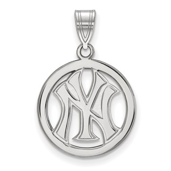 Sterling Silver Rhodium Plated Major League Baseball LogoArt New York Yankees N-Y Circle Pendant