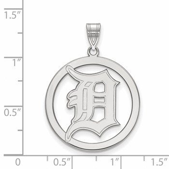 Sterling Silver Rhodium Plated Major League Baseball LogoArt Detroit Tigers D in Circle Pendant — alternate view