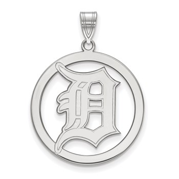 Sterling Silver Rhodium Plated Major League Baseball LogoArt Detroit Tigers D in Circle Pendant