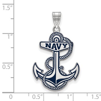Sterling Silver Rhodium-plated LogoArt US Naval Academy Anchor Extra Large Enameled Pendant — alternate view