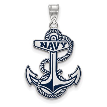 Sterling Silver Rhodium-plated LogoArt US Naval Academy Anchor Extra Large Enameled Pendant