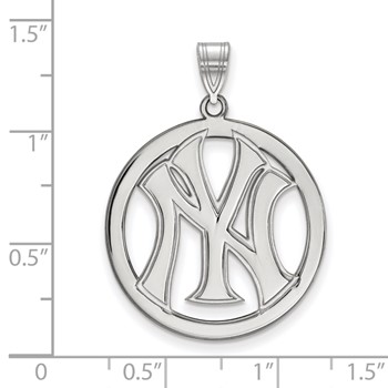 Sterling Silver Rhodium Plated Major League Baseball LogoArt New York Yankees N-Y Circle Pendant — alternate view