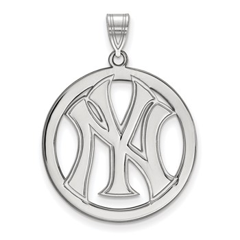Sterling Silver Rhodium Plated Major League Baseball LogoArt New York Yankees N-Y Circle Pendant