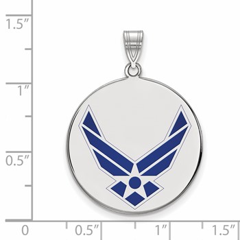 Sterling Silver Rhodium-plated LogoArt U.S. Air Force Extra Large Enameled Disc Pendant — alternate view
