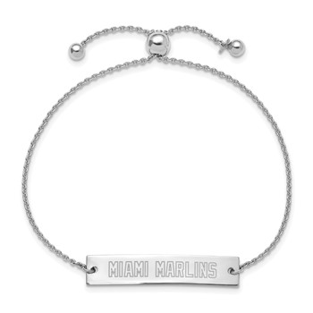 Sterling Silver Rhodium Plated Major League Baseball LogoArt Miami Marlins Adjustable Bracelet — alternate view