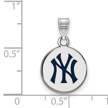 Sterling Silver Rhodium Plated Major League Baseball LogoArt New York Yankees Enamel Disc Pendant — alternate view
