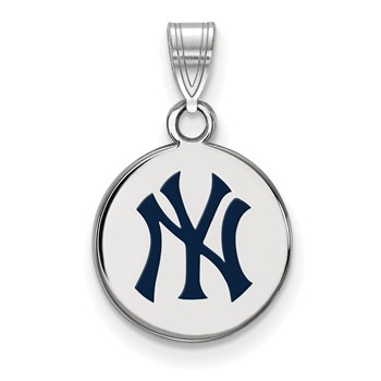 Sterling Silver Rhodium Plated Major League Baseball LogoArt New York Yankees Enamel Disc Pendant