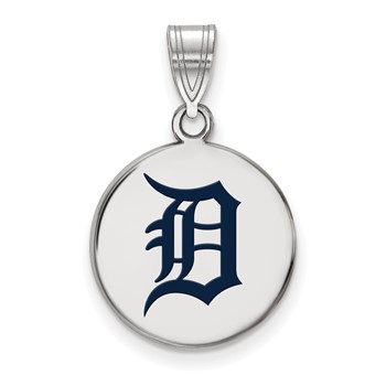 Sterling Silver Rhodium Plated Major League Baseball LogoArt Detroit Tigers Enamel Pendant