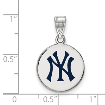 Sterling Silver Rhodium Plated Major League Baseball LogoArt New York Yankees Enamel Disc Pendant — alternate view