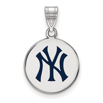 Sterling Silver Rhodium Plated Major League Baseball LogoArt New York Yankees Enamel Disc Pendant