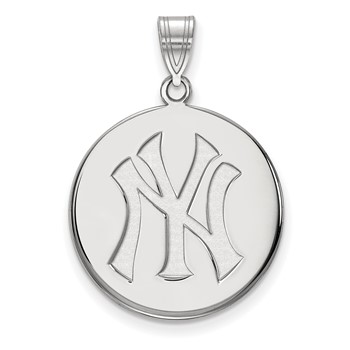 14k White Gold Major League Baseball LogoArt New York Yankees N-Y Large Disc Pendant