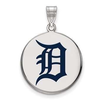 Sterling Silver Rhodium Plated Major League Baseball LogoArt Detroit Tigers Enameled Pendant
