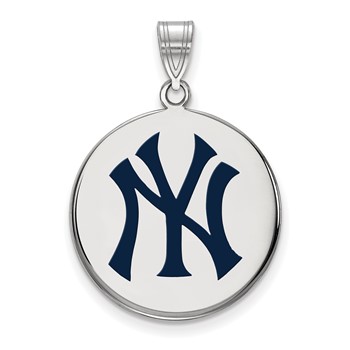 Sterling Silver Rhodium Plated Major League Baseball LogoArt New York Yankees Enamel Disc Pendant