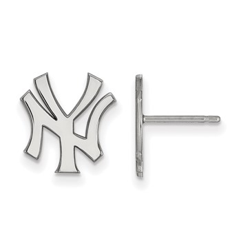 Sterling Silver Rhodium Plated Major League Baseball LogoArt New York Yankees N-Y Post Earrings