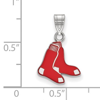 Sterling Silver Rhodium Plated Major League Baseball LogoArt Boston Red Sox Enamel Pendant — alternate view