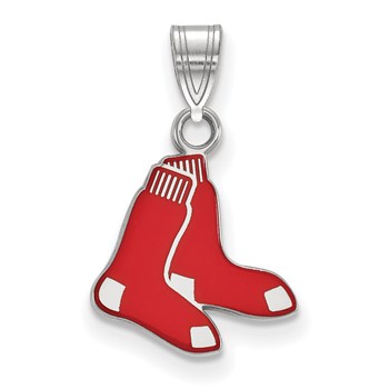 Sterling Silver Rhodium Plated Major League Baseball LogoArt Boston Red Sox Enamel Pendant
